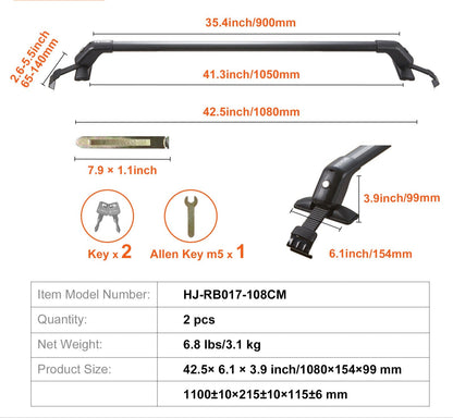 Universele Dakdrager Kruisliggers – Dakdragers – Roof Bars – Dakbeugel – Auto Draagbalken – Aluminium 6063-T6 – Draagvermogen 70 kg – Verstelbaar Zonder Boren – Anti-diefstal Slot