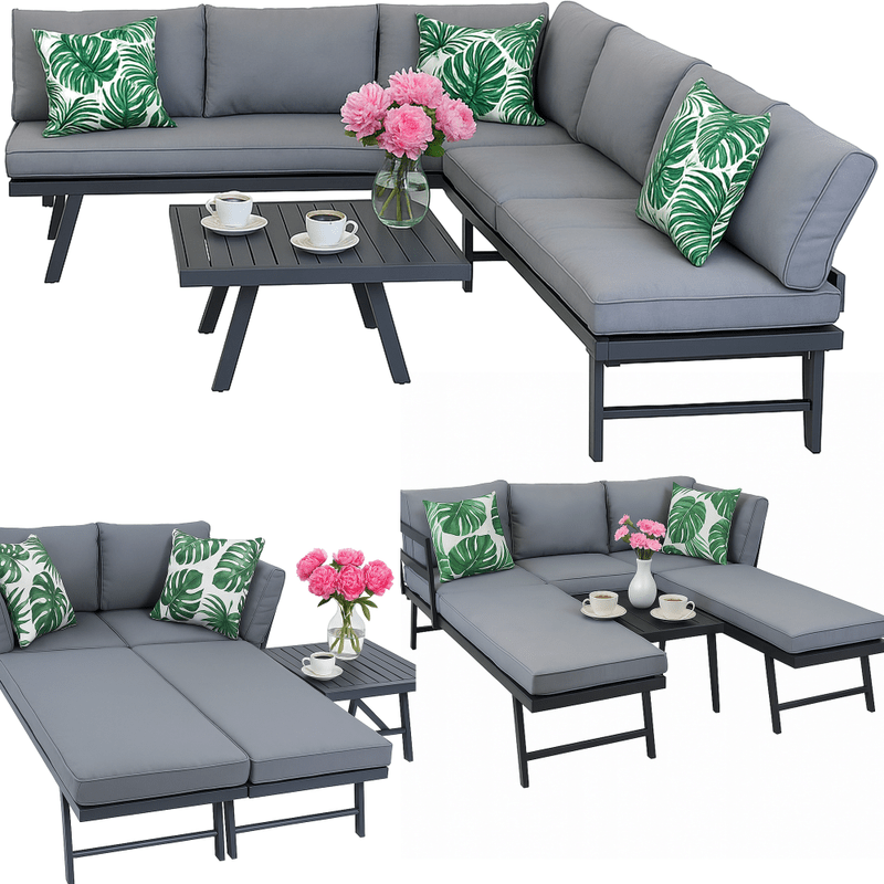 Tuinmeubelset – Hoekbank – Loungeset – Balkonmeubels – Tuinbank – Weerbestendig Staal – Comfortabele Chaise Longue
