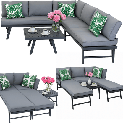 Tuinmeubelset – Hoekbank – Loungeset – Balkonmeubels – Tuinbank – Weerbestendig Staal – Comfortabele Chaise Longue