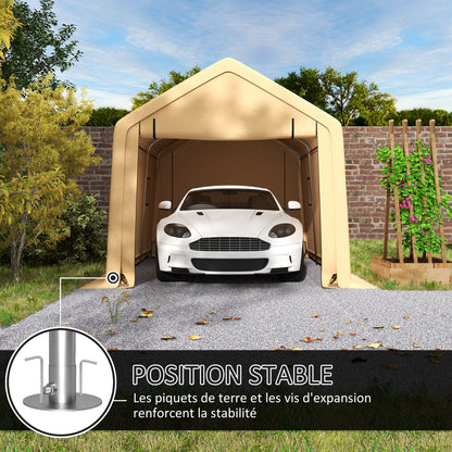 Carport – Buitenoverkapping – Garage – Autohoes – Schuur – Waterdicht PE Doek – Stevig Stalen Frame – Geel – 300x520x275 cm – Rolbare Afsluitbare Deur