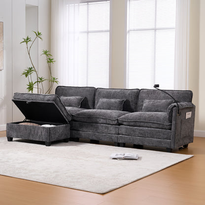 Tweezitsbank – 2-Zitsbank – Loveseat – Bankstel – Moderne Grijze Sofa – Zijvakken Voor Opbergruimte – Afneembare Ottoman – Duurzaam Bambushout