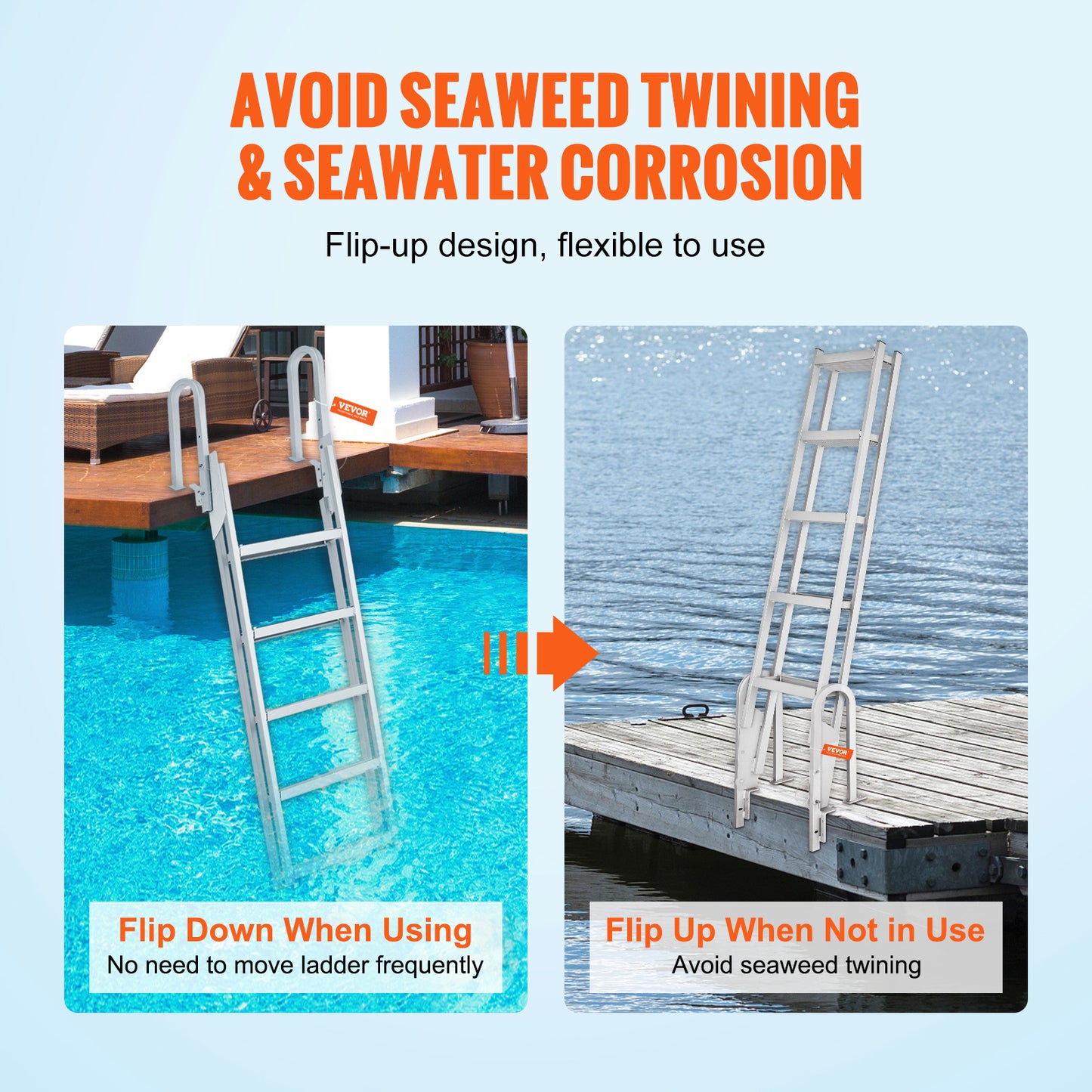 Aluminium Steigerladder – Steigertrap – Bootladder – Zwemtrap – Watertrap – 5 Brede Antislip Treden – Opklapbaar & Corrosiebestendig