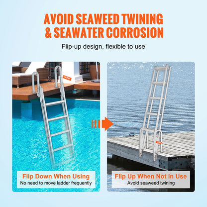 Aluminium Steigerladder – Steigertrap – Bootladder – Zwemtrap – Watertrap – 5 Brede Antislip Treden – Opklapbaar & Corrosiebestendig