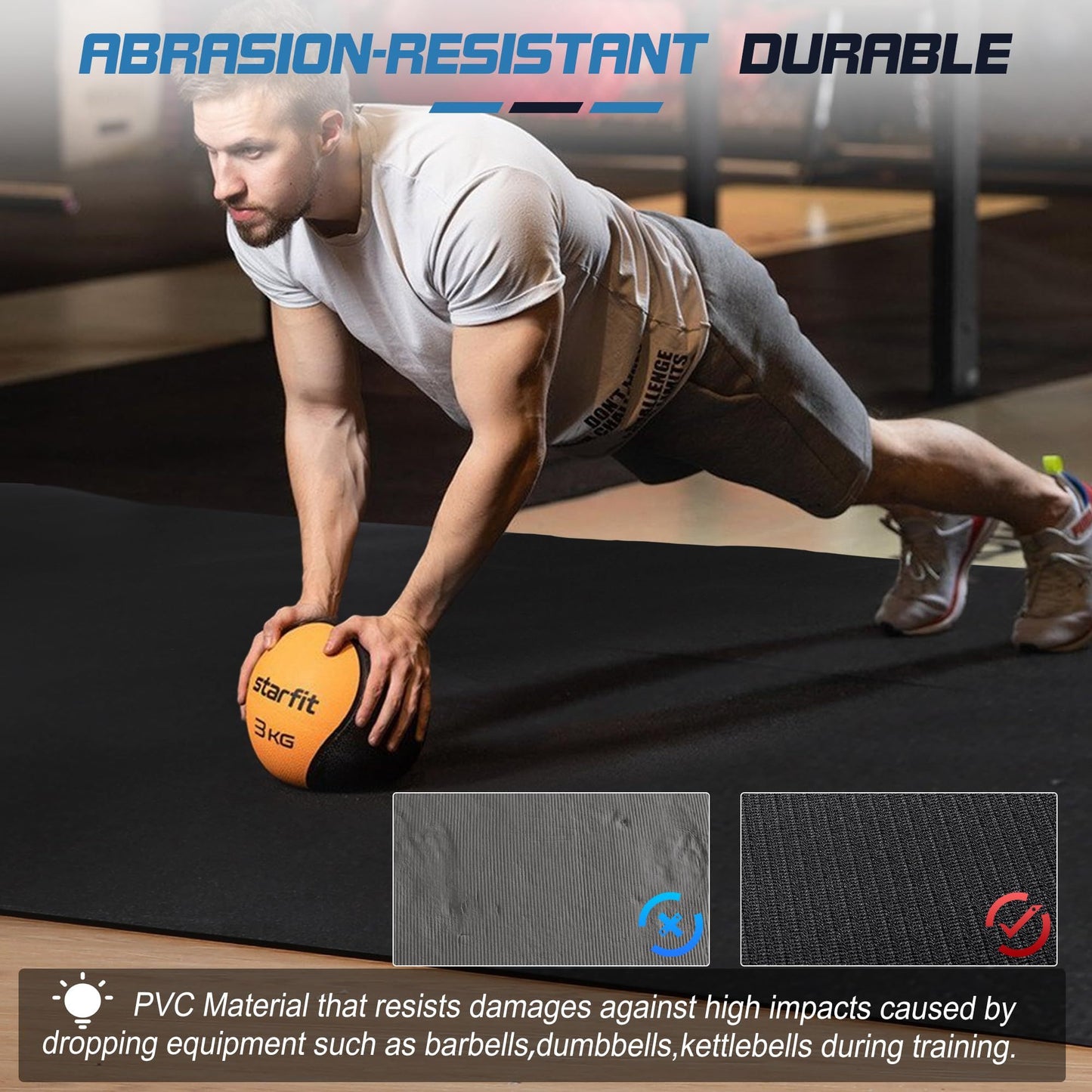 Trainingsmat – Fitnessmat – Oefenmat – Sportmat – Yogamat – Extra Groot 240x180 cm – 7 mm Dikke Duurzame PVC Mat Met Draagriemen En Opbergzakken