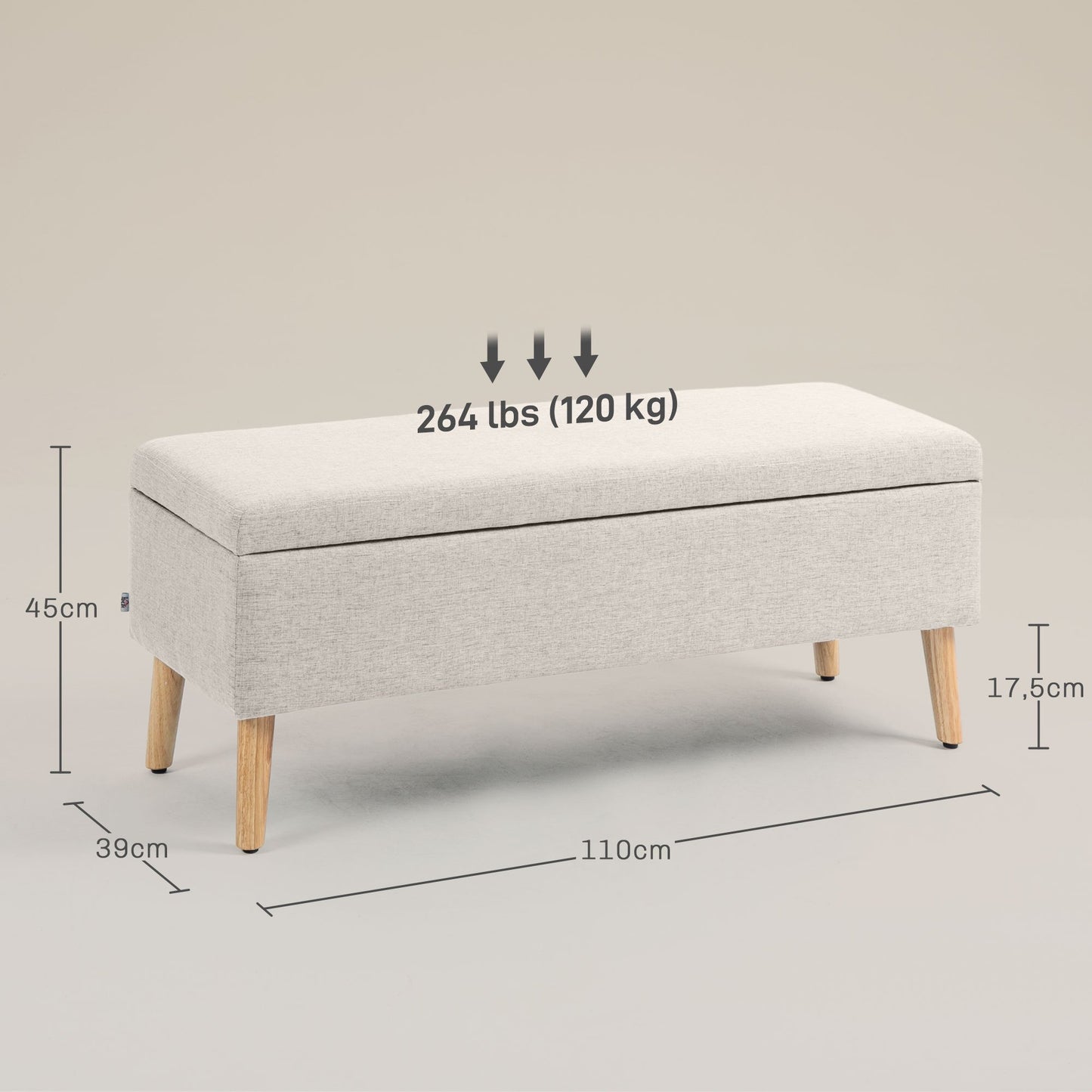 Opbergbank – Opbergkist – Zitbank – Halbank – Opbergbox – Linnen Look – 120 kg Draagvermogen – 110x39x45 cm