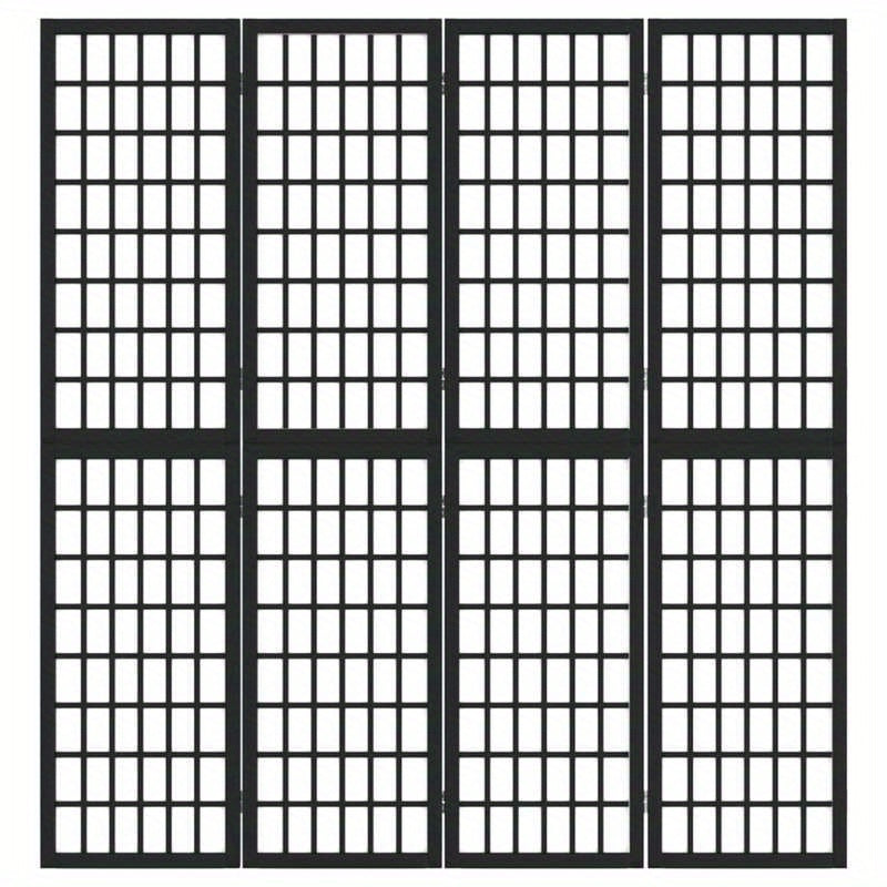 Elegant 4-Panel Foldable Wooden Room Divider, Japanese Style, Black with White Grid Pattern, 160.02cm x 170.18cm - Ideal for Modern Home & Office Decor, Preppy Room Decor