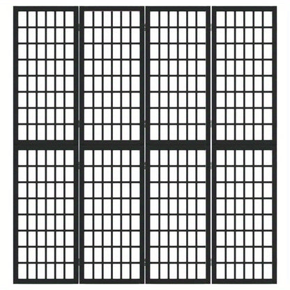 Elegant 4-Panel Foldable Wooden Room Divider, Japanese Style, Black with White Grid Pattern, 160.02cm x 170.18cm - Ideal for Modern Home & Office Decor, Preppy Room Decor