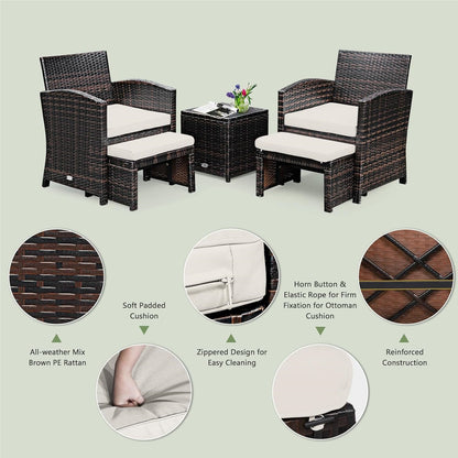 Rotan Tuinset – Tuinmeubelset – Balkonset – Loungeset – Buitenmeubelen – Weerbestendig PE Rotan – Tafel 40x40 cm Met Gehard Glas