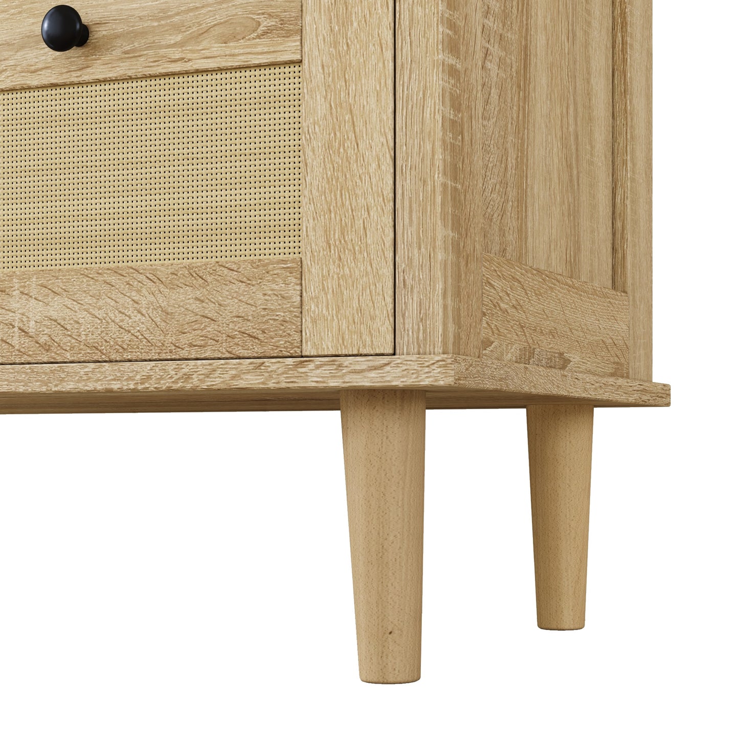 Ladekast – Opbergkast – Commode – Dressoir – Kast – Rattan Voorpanelen – Massief Houten Pootjes – 4 Ruime Lades – Compact 80 cm Breed