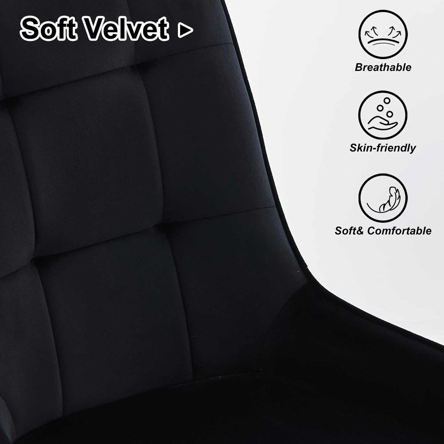 Velvet Eetkamerstoelen – Stoelen Set – Bureaustoelen – Ontvangststoelen – Keukenstoelen – Zwart – Zachte Velvet Bekleding – Stevig Metalen Frame