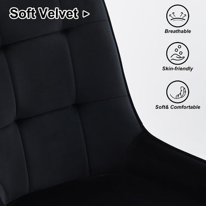 Velvet Eetkamerstoelen – Stoelen Set – Bureaustoelen – Ontvangststoelen – Keukenstoelen – Zwart – Zachte Velvet Bekleding – Stevig Metalen Frame