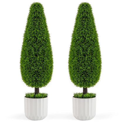 Kunstcipres – Kunstboom – Kunstplant – Sierplant – Kamerplant – Set Van 2 – 90 cm Hoog – Zonbestendig PE Materiaal
