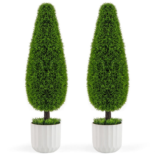 Kunstcipres – Kunstboom – Kunstplant – Sierplant – Kamerplant – Set Van 2 – 90 cm Hoog – Zonbestendig PE Materiaal