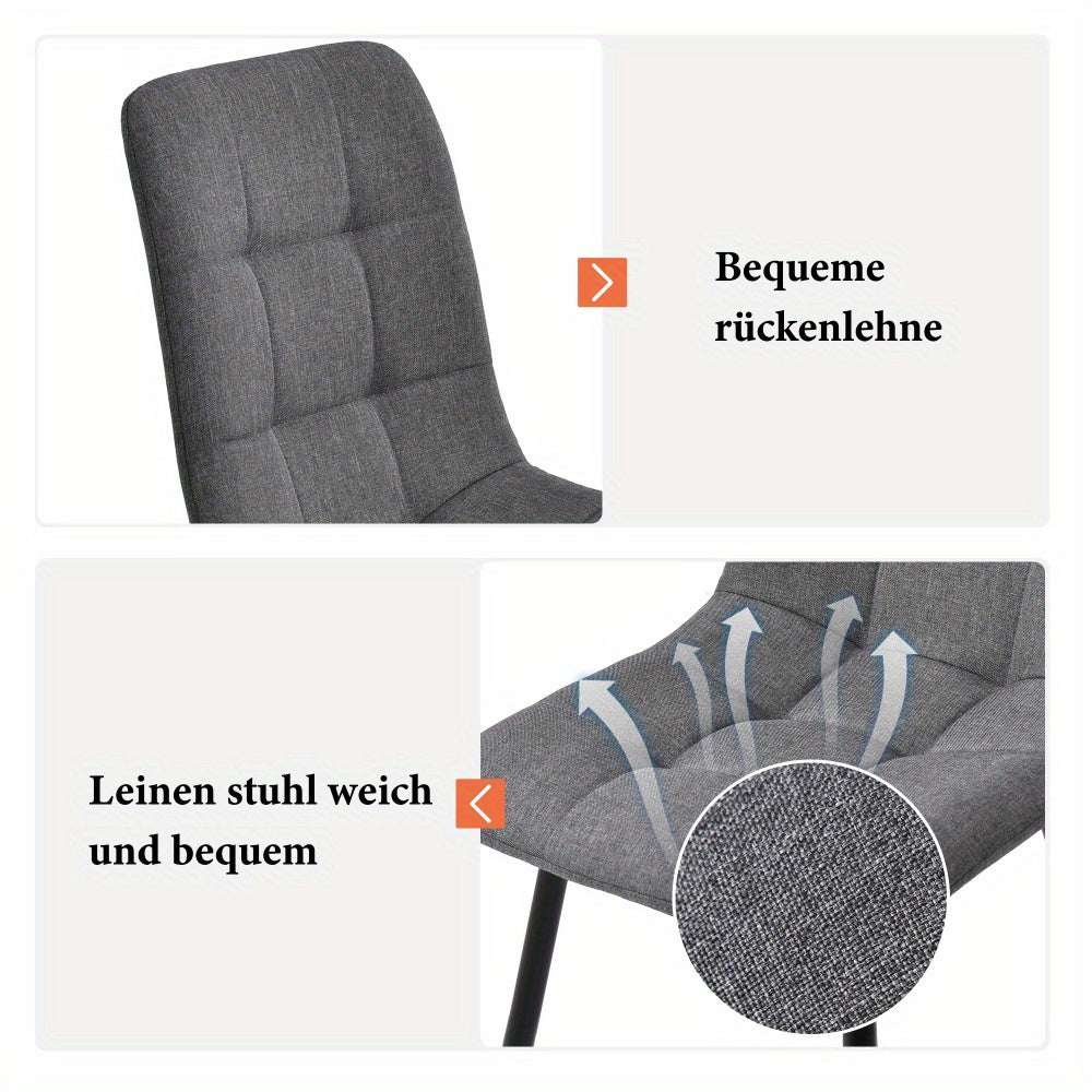 Eetkamerstoel – Stoel – Kuipstoel – Zitstoel – Designstoel – Set van 4 – Donkergrijs – Linnen Bekleding – Metaal Onderstel – Tijdloos Modern – Geschikt Voor Harde Vloeren