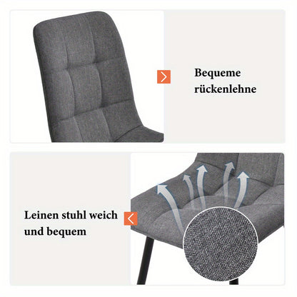 Eetkamerstoel – Stoel – Kuipstoel – Zitstoel – Designstoel – Set van 4 – Donkergrijs – Linnen Bekleding – Metaal Onderstel – Tijdloos Modern – Geschikt Voor Harde Vloeren