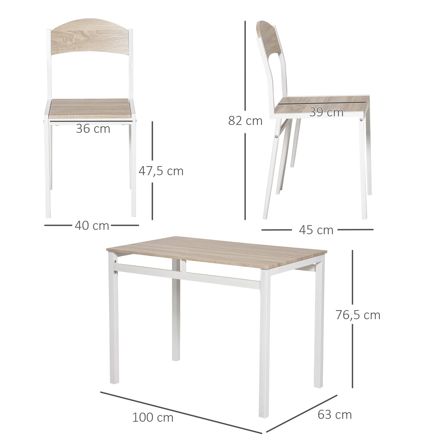 Eettafelset – Eethoek – Keukentafel – Eettafel – Stoelenset – Compact Design – Lichtgrijs en Wit