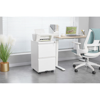 Ladeblok – Archiefkast – Rolcontainer – Ladenkast – Opbergbureau – Mobiel Met Metaal – Met Slot – Onder Bureau – 2 Lades – Wit – Verrijdbaar – Geen Montage