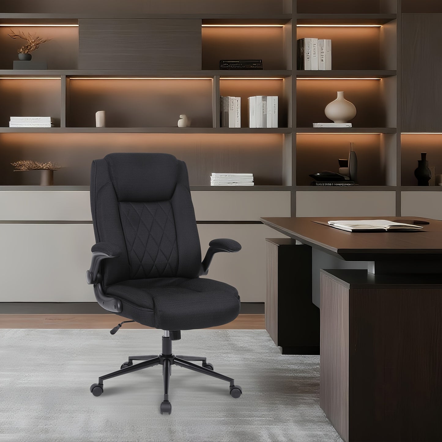 Bureaustoel – Ergonomische Stoel – Office Chair – Draaistoel – Bureaustoelen – Extra Stevig Tot 500 kg – 120° Kantelfunctie Met Opklapbare Armleuningen – Donkergrijs