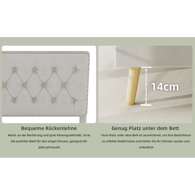 Bed – Bedframe – Slaapbed – Boxspring – Ledikant – Beige Stoffen Hoofdbord Met Geheugenfoam – Lage Boxframe 140x200 cm