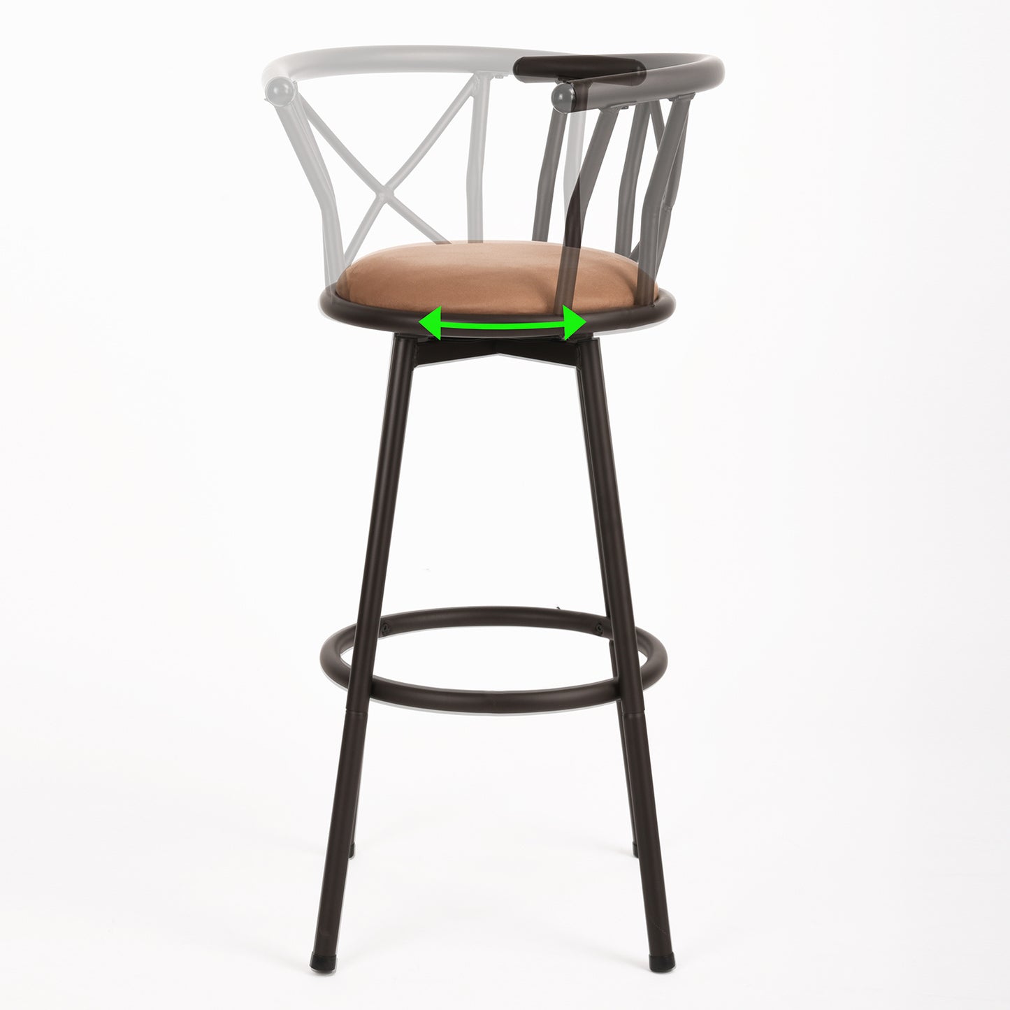Barstoel 360° Draaibaar – Kruk – Keukenstoel – Barkruk – Zithoekstoel – Suède Bekleding – Metaal Frame Met Voetsteun – Zithoogte 75,5 cm – Retro Bruin