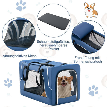 Hondenbuggy – Huisdierenwagen – Wandelwagen – Dierenbuggy – Transportbox – 3-in-1 Opvouwbaar – Oxford Stof & Metaal – Tot 16 kg – Ventilatie Gaasvensters & Opbergvakken – Blauw