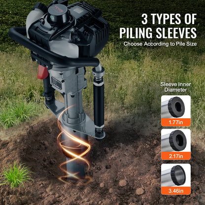 Heipaaldrijfmachine – Heistelling – Paaldrijfmachine – Hamermachine – Paalhamer – 37,7cc Benzinemotor – 3 Verwisselbare Heikhoofden