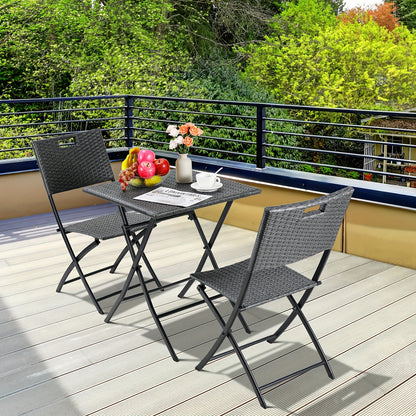 3-delige Tuinset – Balkonmeubel Set – Rattan Meubels – Vouwbare Tafel En Stoelen – Lichtgewicht En Opklapbaar – Perfect Voor Buiten, Tuin En Terras