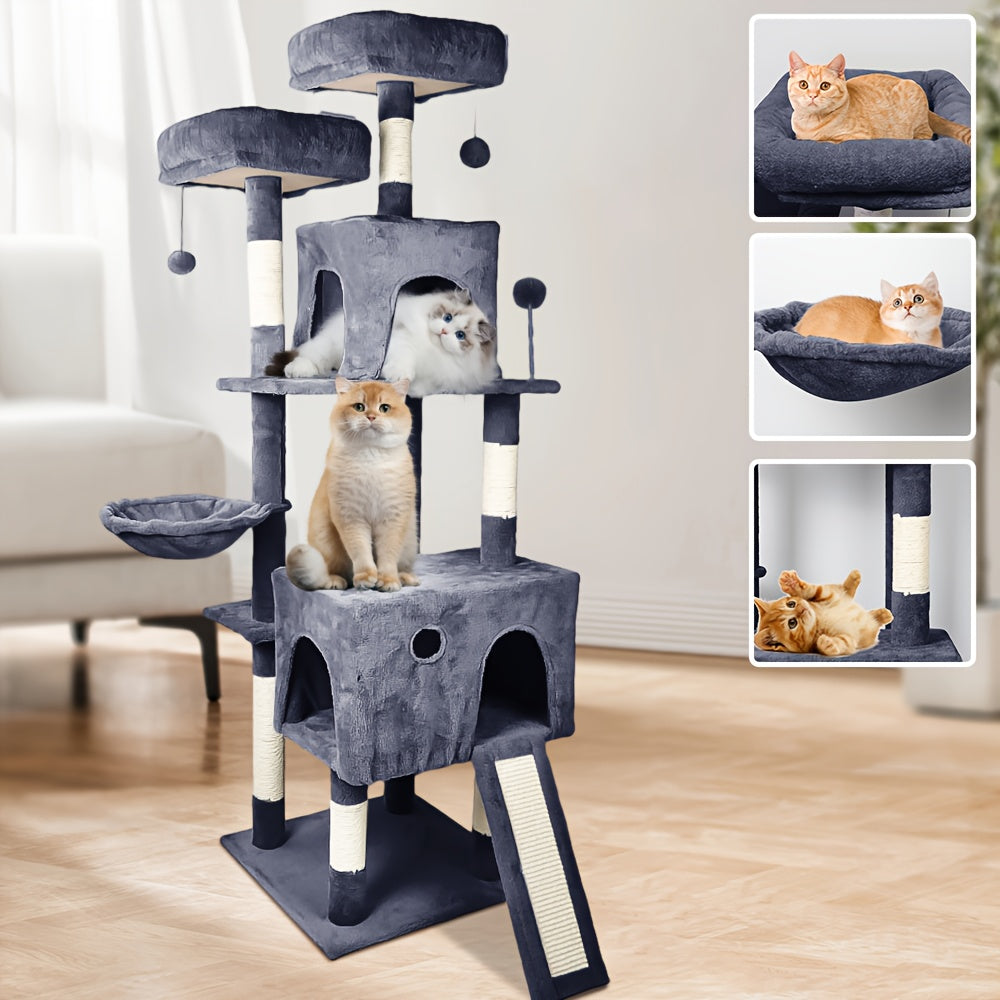 Kattentoren 162 cm – Luxe Indoor Kattenboom met Meerdere Levels, Kattenbed, Sisal Krabpaal en Springplatform – Activiteitencentrum voor Katten