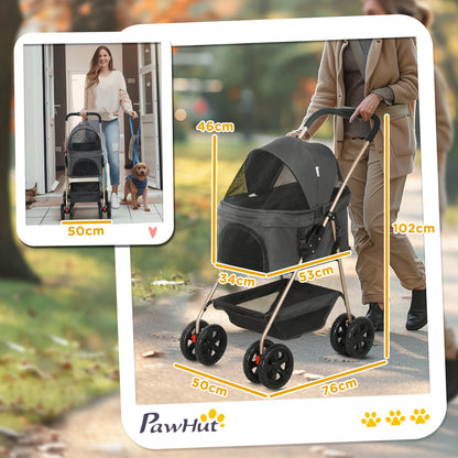 3-in-1 Dierenwagen – Huisdierwagen – Hondenbuggy – Kattenwagen – Draagbare Dierenwagen – Grijs – Opvouwbaar Met Veiligheidsharnassen – Duurzaam 600D Oxford Polyester