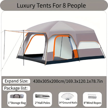 Kampeertent – Pop-up Tent – Familietent – Opblaasbare Tent – Lichtgewicht Tent – Ruim 8-12 Persoons – Polyester Waterdicht – 2 Slaapkamers Met Leefruimte