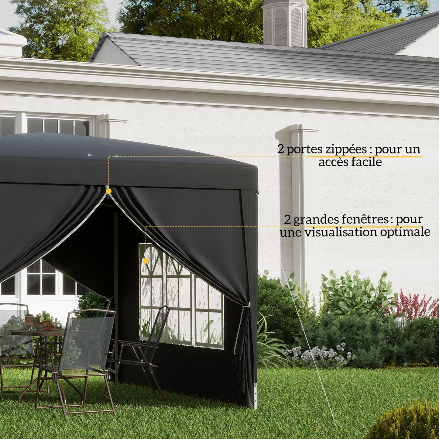 Outsunny Canopy Tent Pop-Up Folding 3 X 3M 4 Removable Walls + Black Carry Bag