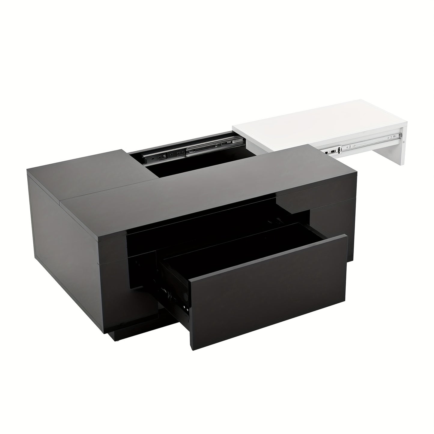 Modern Expandable/Retractable Coffee Table with Black & White Glossy Tabletop, Hidden Storage - Heavy-Duty Metal Frame, Easy Assembly, Space-Saving Convertible Design for Small Spaces, Apartments, Living Room Furniture (No Wo