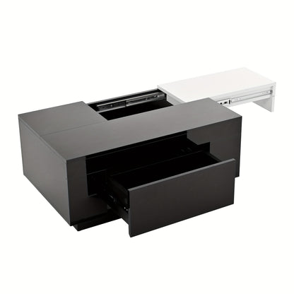 Modern Expandable/Retractable Coffee Table with Black & White Glossy Tabletop, Hidden Storage - Heavy-Duty Metal Frame, Easy Assembly, Space-Saving Convertible Design for Small Spaces, Apartments, Living Room Furniture (No Wo