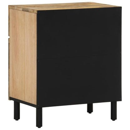 Nachtkastje – Bijzettafel – Ladekast – Opbergkast – Nachtkast – Massief Mangohout – Modern Design – Compact 50x33x60 cm – Zwarte en Gouden Deuren