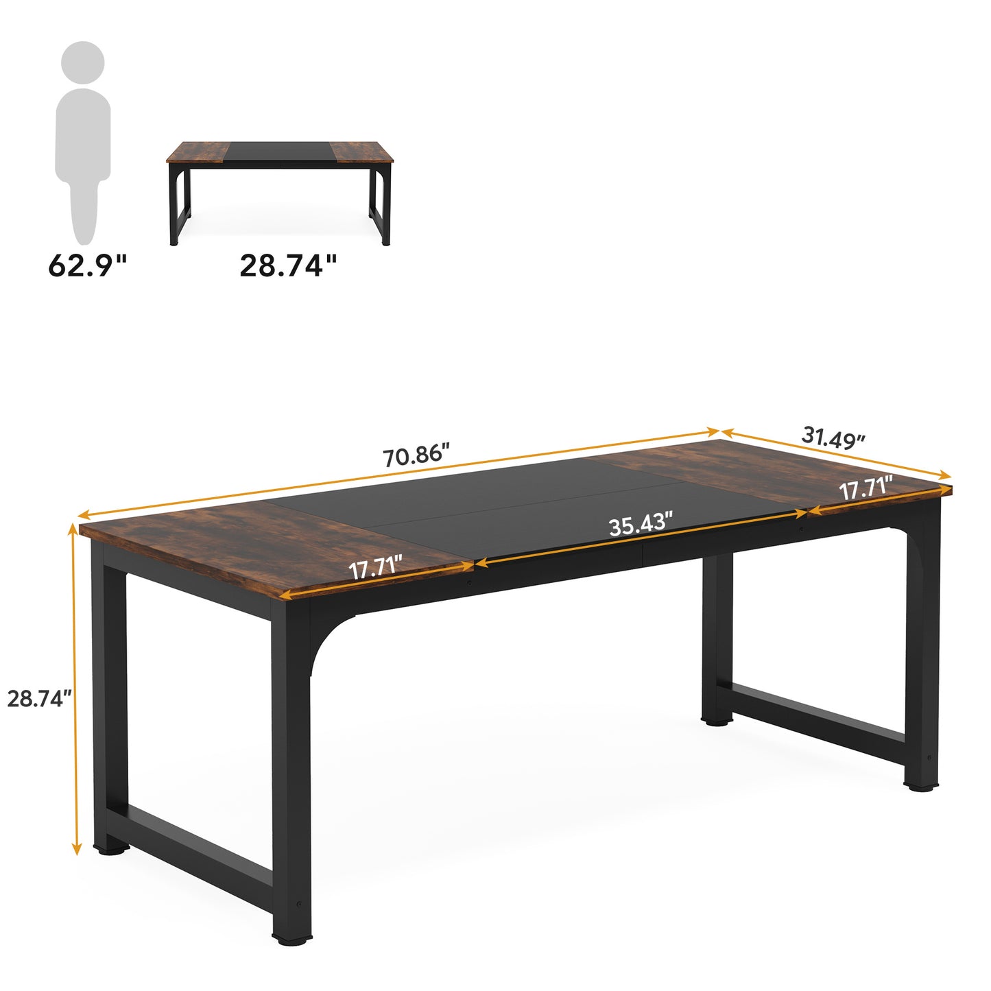 160.02cm x 80.01cm Heavy-Duty Industrial Rectangular Dining Table with Metal Legs & Engineered Wood Top - Modern Large Conference Desk for Home, Office, Kitchen, 4-6 Person, Black/Beige, Spacious Surface, Easy Assembly (Board