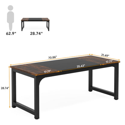 160.02cm x 80.01cm Heavy-Duty Industrial Rectangular Dining Table with Metal Legs & Engineered Wood Top - Modern Large Conference Desk for Home, Office, Kitchen, 4-6 Person, Black/Beige, Spacious Surface, Easy Assembly (Board