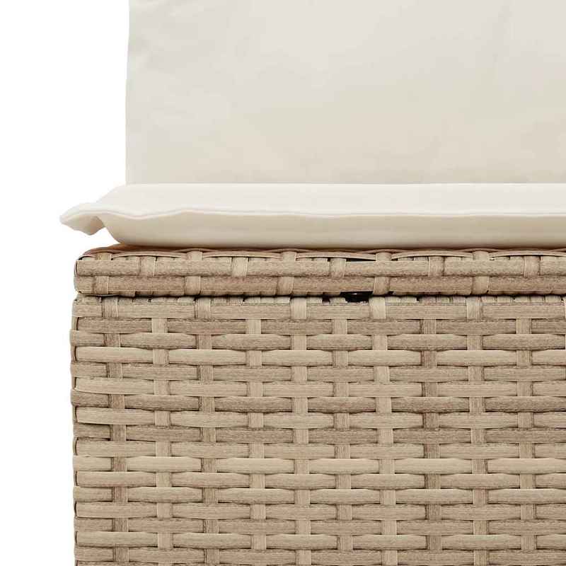 2pcs Beige Poly Rattan Outdoor Sofa Set with Cushions - All-Weather Durable Garden Furniture, Beige & Acacia Brown Wicker-like Texture, Low-Maintenance Patio Couch for Balcony, Poolside, Backyard - Comfortable Seating for Ind