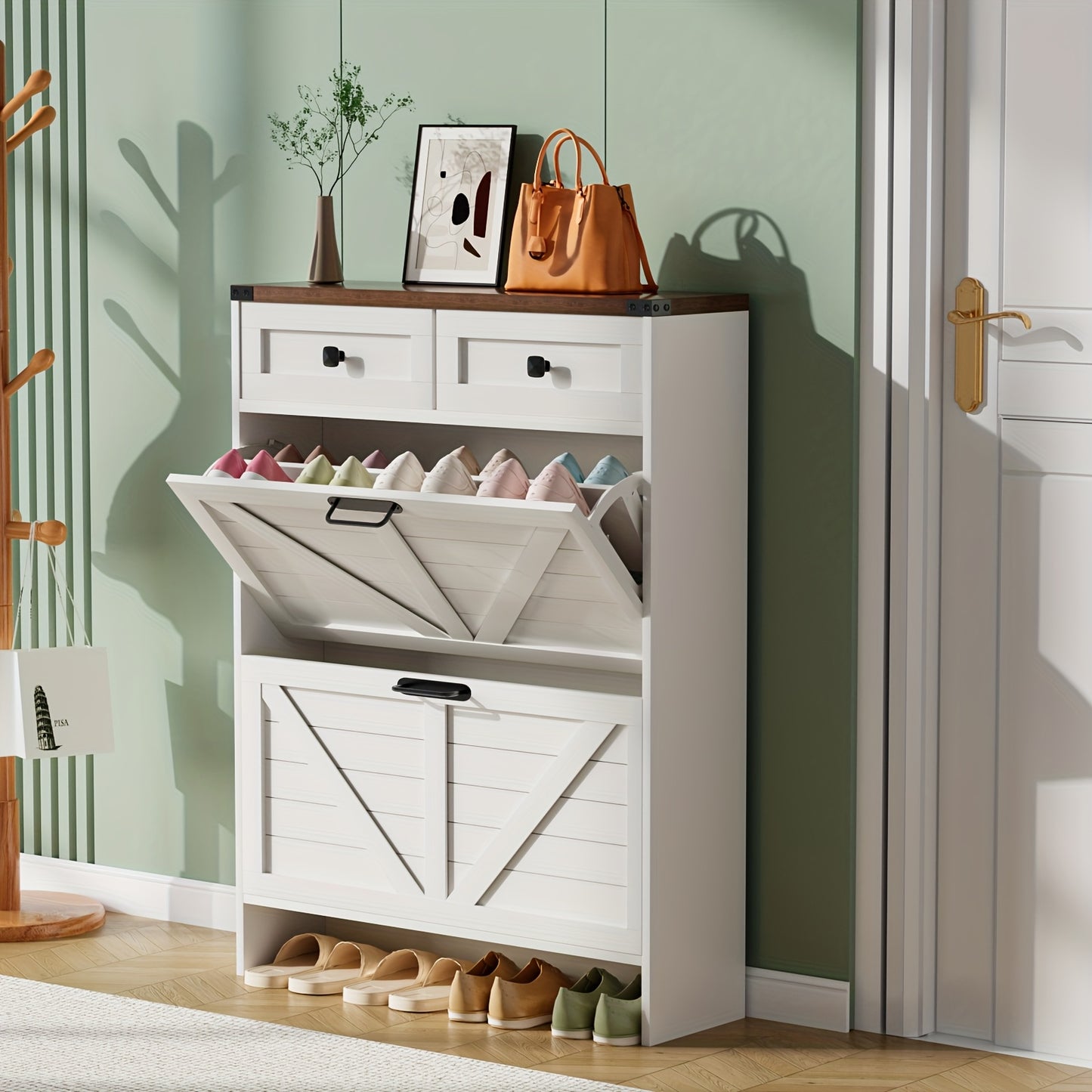 Witte Schoenenkast – Schoenenkast Met Lade – Schoenopberger – Schoenmeubel – Schoenenrek – Verstelbare Binnenpanelen – Anti-Kantelbeveiliging – MDF Met Melamine – Vrijstaand – 80x24,5x108 cm