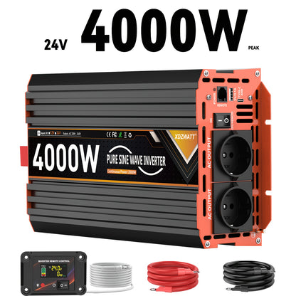Spanningsomvormer – Omvormer – Inverter – Stroomomvormer – Converter – 24V 4000W – Zuivere Sinusgolf – LCD Display Met Afstandsbediening