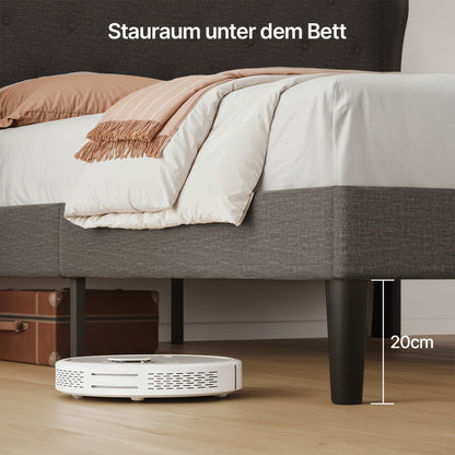 Bedframe 140x200 – Tweepersoonsbed – Slaapbank – Lattenbodem – Boxspring – Stille Lattenbodem – Opbergruimte 20 cm – Hout & Metaal – Modern Marmerprint Hoofdeinde