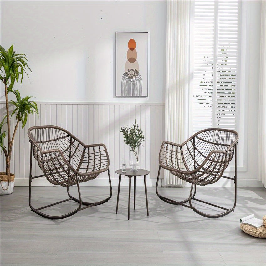 Rattan Lounge Schommelstoel – Loungestoel – Schommelstoel – Tuinstoel – Veranda Stoel – Marineblauw – Handgeweven Synthetisch Rattan – Stevig Gepoedercoat Stalen Frame