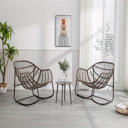 Rattan Lounge Schommelstoel – Loungestoel – Schommelstoel – Tuinstoel – Veranda Stoel – Marineblauw – Handgeweven Synthetisch Rattan – Stevig Gepoedercoat Stalen Frame