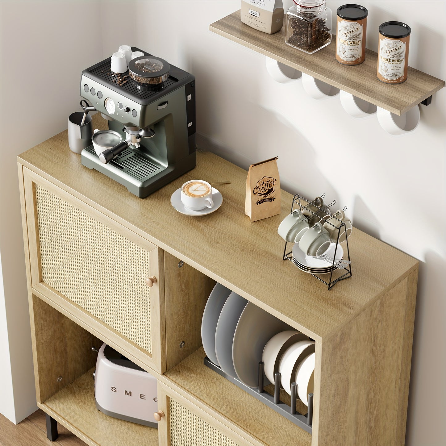 Opbergkast – Kubuskast – Boekenkast – Vakkenkast – Schuifdeuren – Licht Eikenhout Look – Stevig Met Vloermontage – Compact 101x30x94 cm