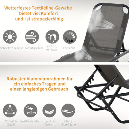 Vouwstoel – Ligstoel – Tuinstoel – Strandstoel – Buitenstoel – Aluminium Frame – 5 Verstelbare Secties – Grijs Zwart – 163x58,5x91 cm