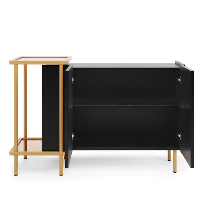 BTM Sideboard Cabinet with 2 Doors & 2 Open Shelves (Sideboard, Dresser, Storage Cabinet), Metal Frame, Glass Top, 120×40×77.5 Cm