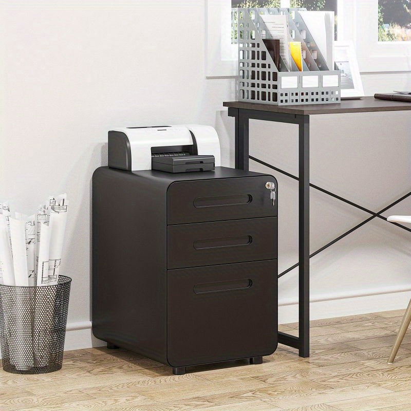 Archiefkast – Ladenkast – Opbergkast – Dossierkast – Ladeblok – 3 Laden Met Slot – Compact En Stevig – Zwart 39x48x59 cm