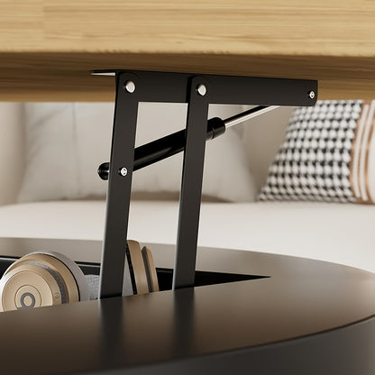Salontafel – Woonkamertafel – Bijzettafel – Koffietafel – Rond – Verstelbaar Opklapbaar Tafelblad – Verborgen Opbergruimte – Hout en Zwart