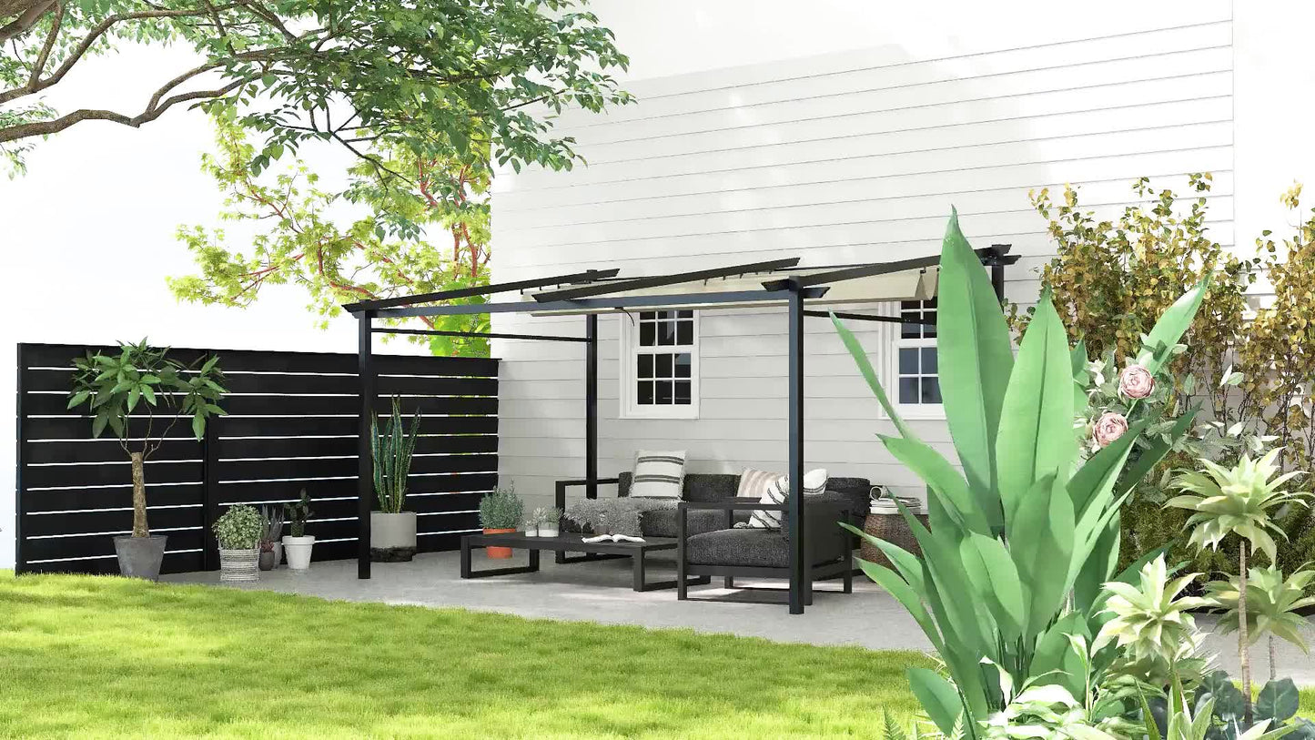 Pergola – Tuinoverkapping – Zonnescherm – Buitenluifel – Buitenkamer – Uitschuifbaar Dak – Metaal Epoxy Frame – 4x3 Meter Beige