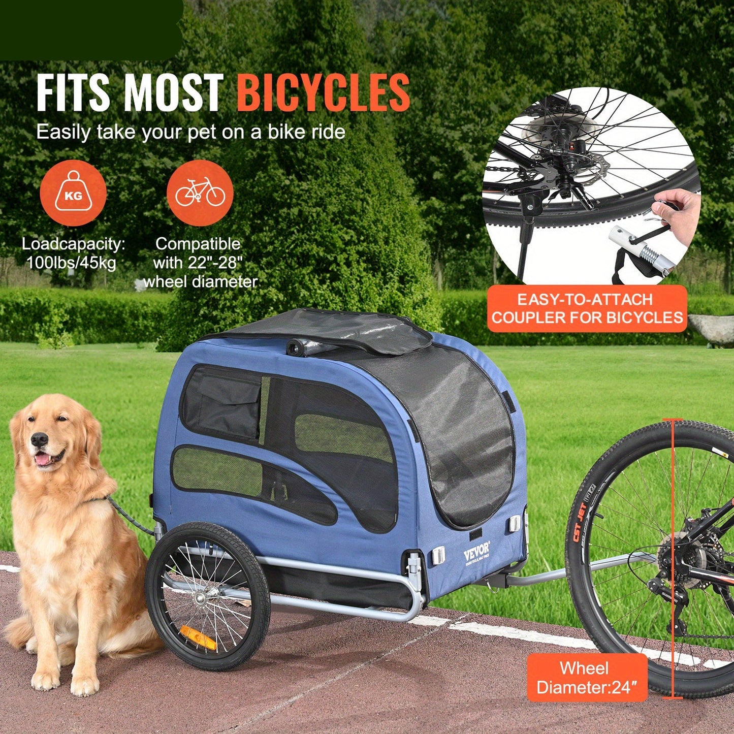 Transportkar – Fietskar – Hondenfietskar – Hondenaanhanger – Fietsaanhanger – Draagvermogen 29,94 kg – Compact 45,72 cm