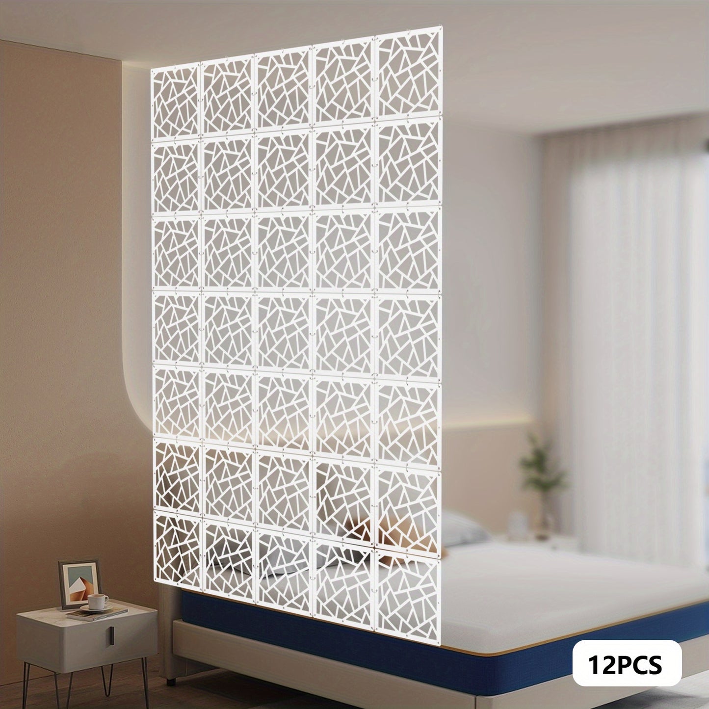 Roomdivider – Kamerscherm – Paravent – Scheidingswand – Wandpaneel – Wit – 12 Panelen – PVC Hout-Kunststofcomposiet – Gemakkelijk Ophangen